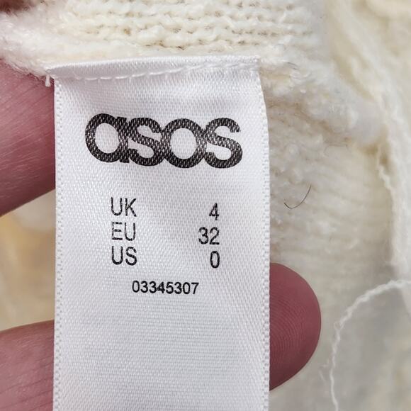 NWT ASOS Cream Wool Blend Nubby Fringe Sweater Knit Mini Boho Dress Women's 0 - Picture 3 of 9